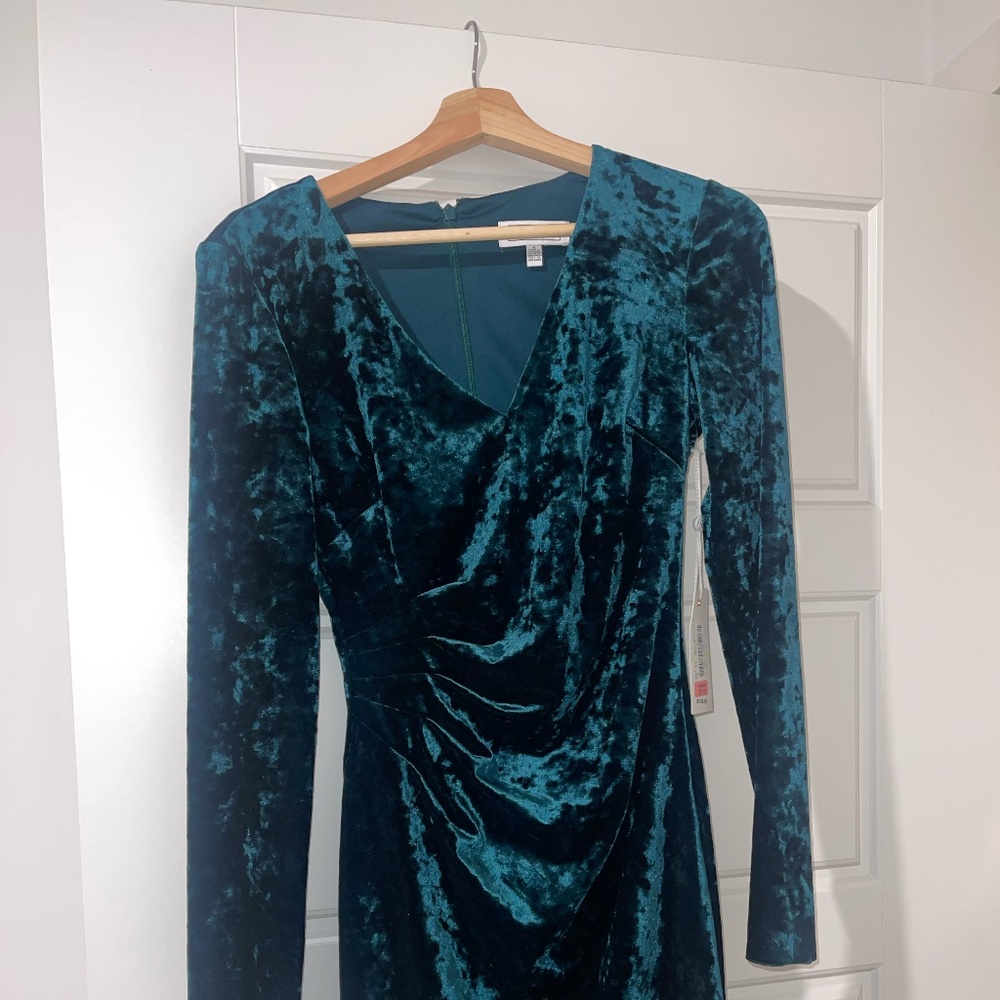 SIENA Crushed Velvet Teal Long-Sleeve Dress – Size 4